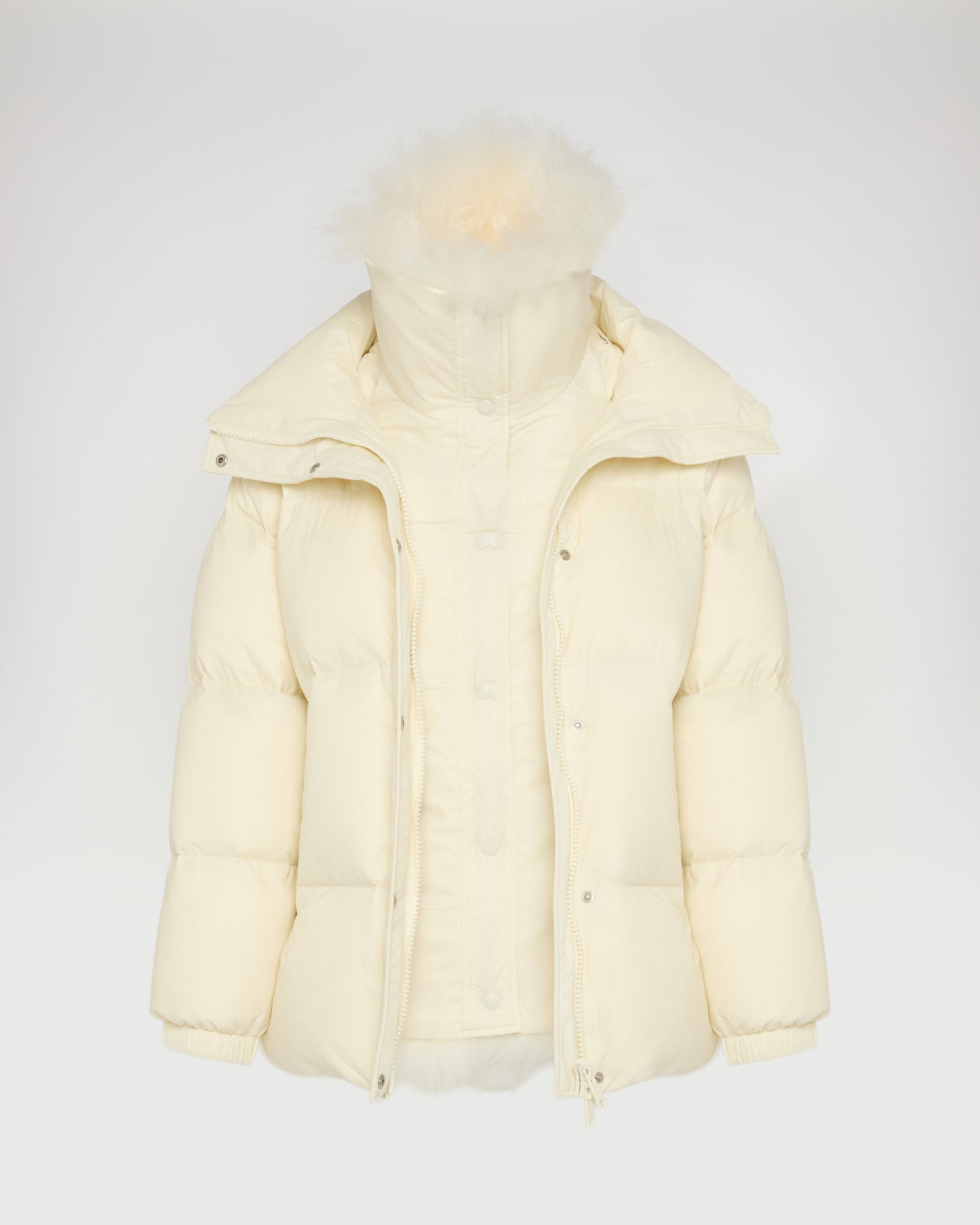 Mid-length down jacket with fluffy lambswool trim -Yves Salomon
