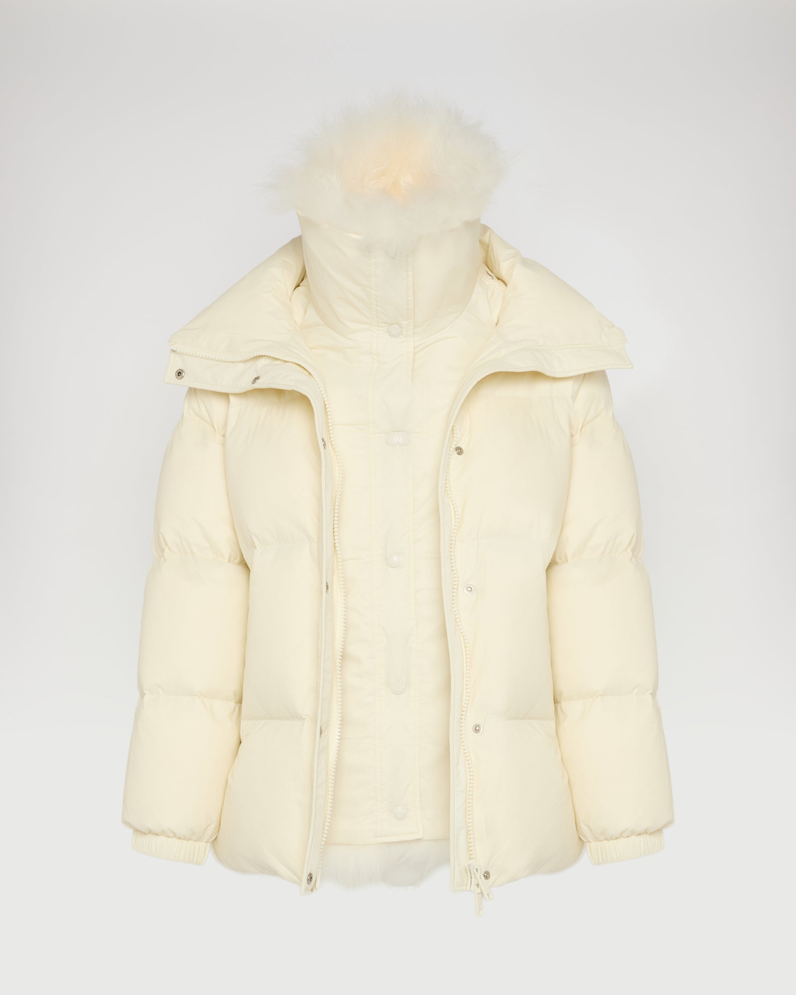 Mid-length down jacket with fluffy lambswool trim -Yves Salomon