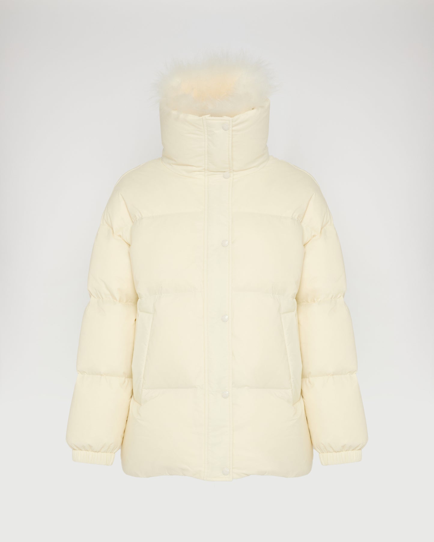 Mid-length down jacket with fluffy lambswool trim -Yves Salomon