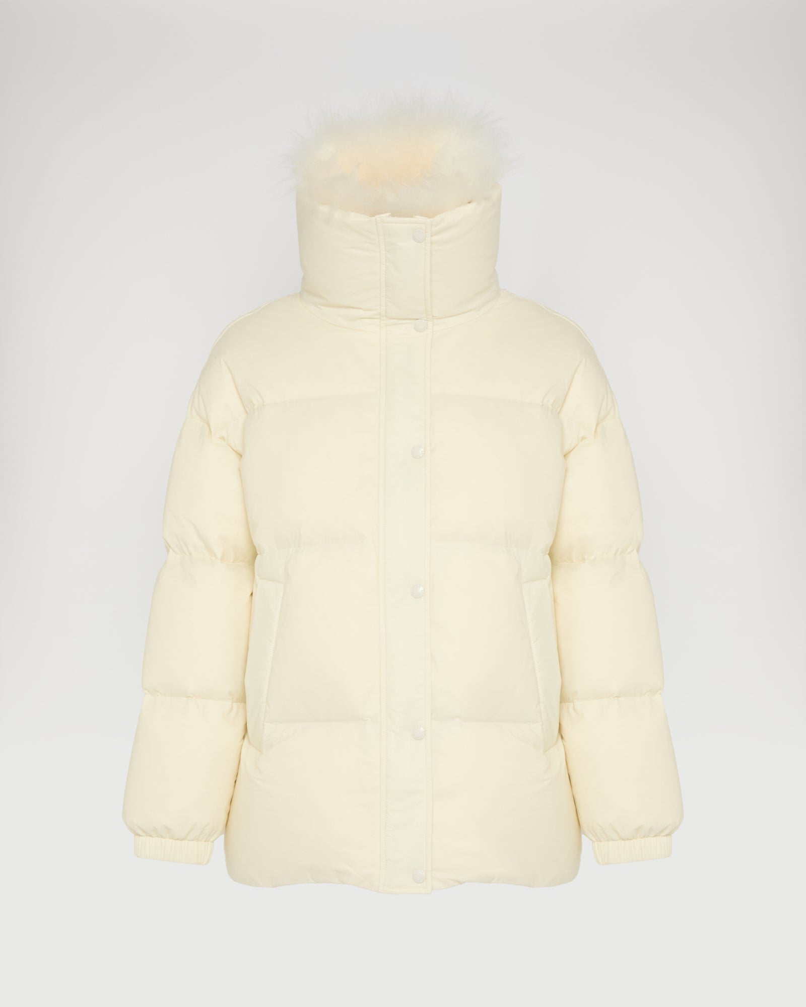 Mid-length down jacket with fluffy lambswool trim -Yves Salomon