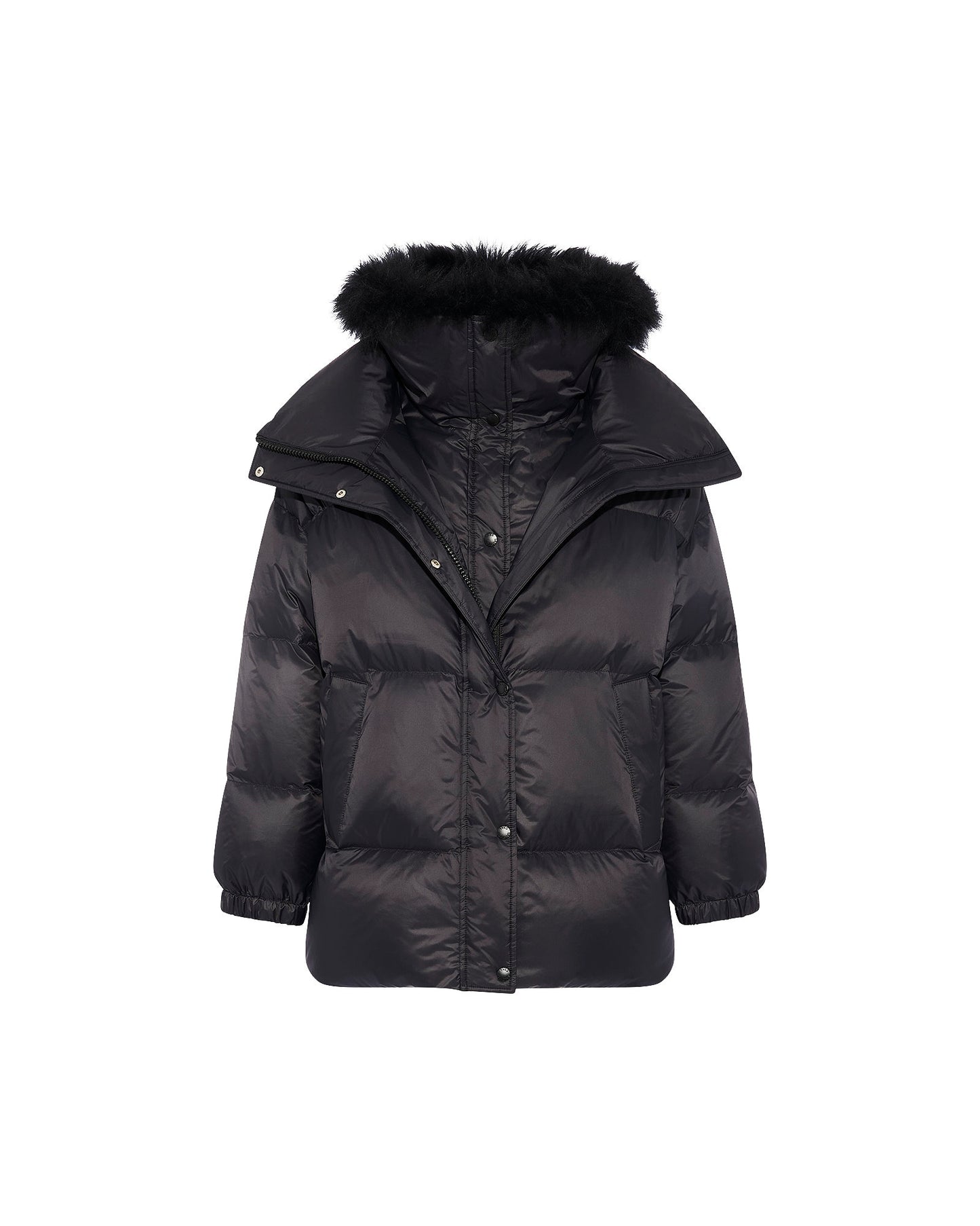 Mid-length down jacket with fluffy lambswool trim -Yves Salomon