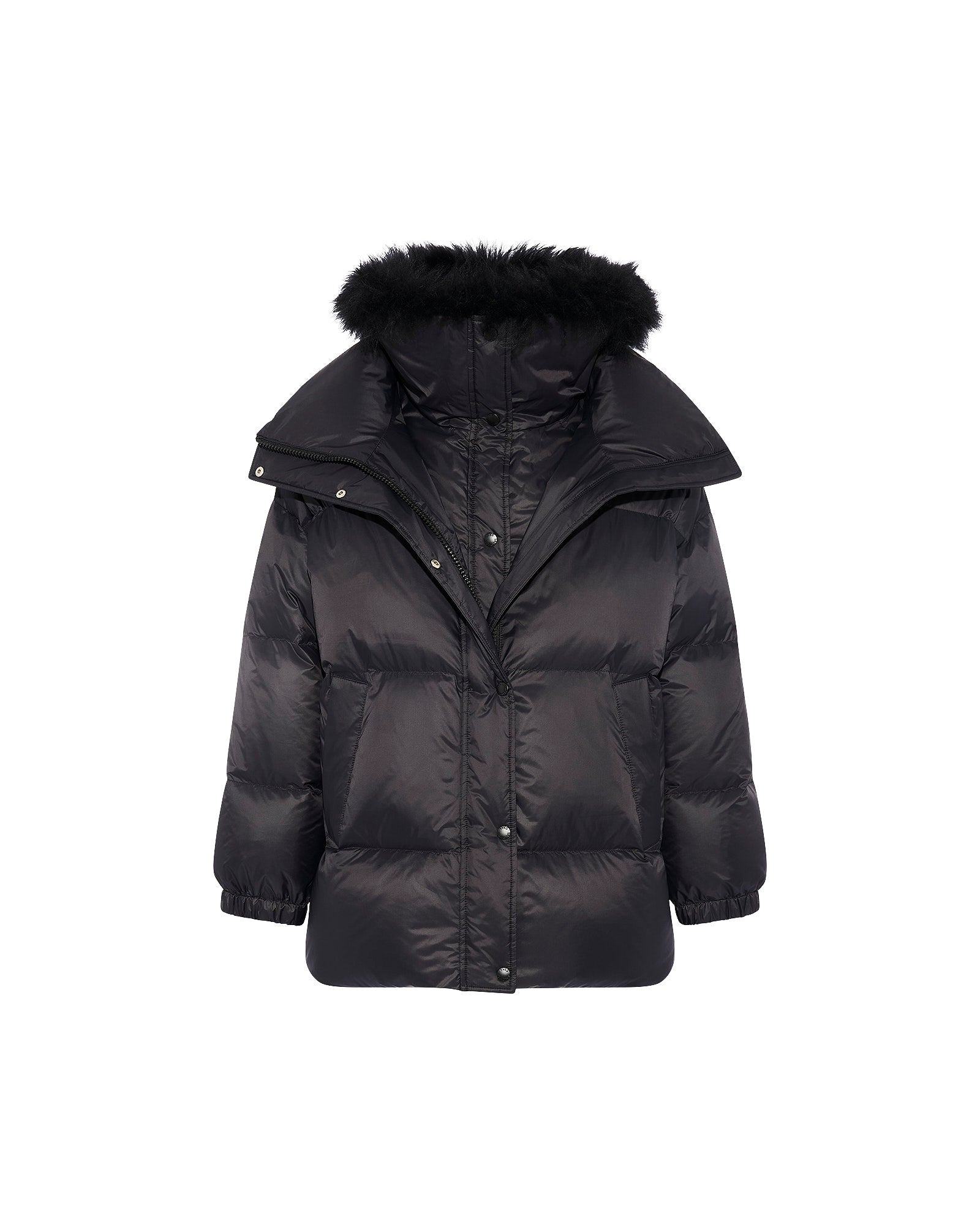 Mid-length down jacket with fluffy lambswool trim -Yves Salomon