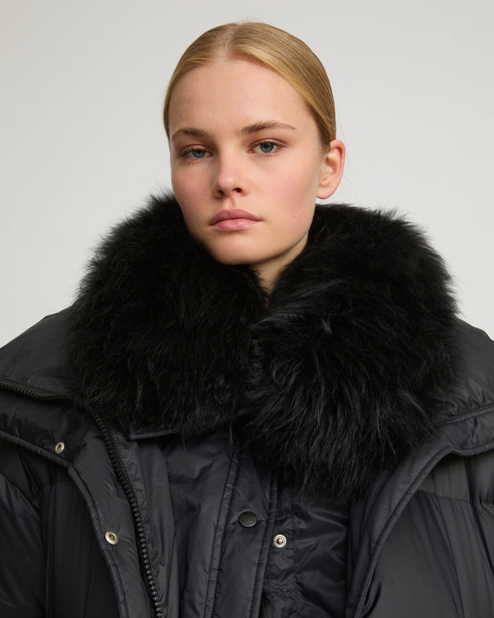 Mid-length down jacket with fluffy lambswool trim -Yves Salomon