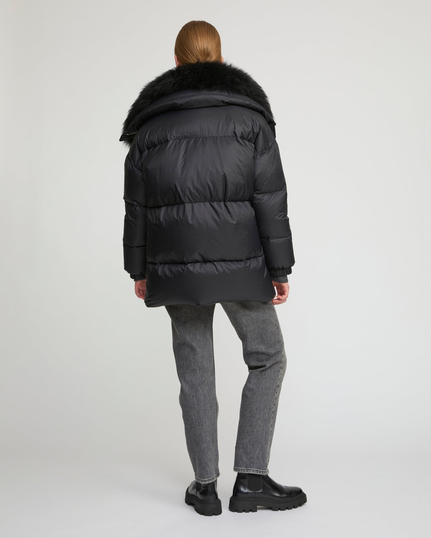 Mid-length down jacket with fluffy lambswool trim -Yves Salomon