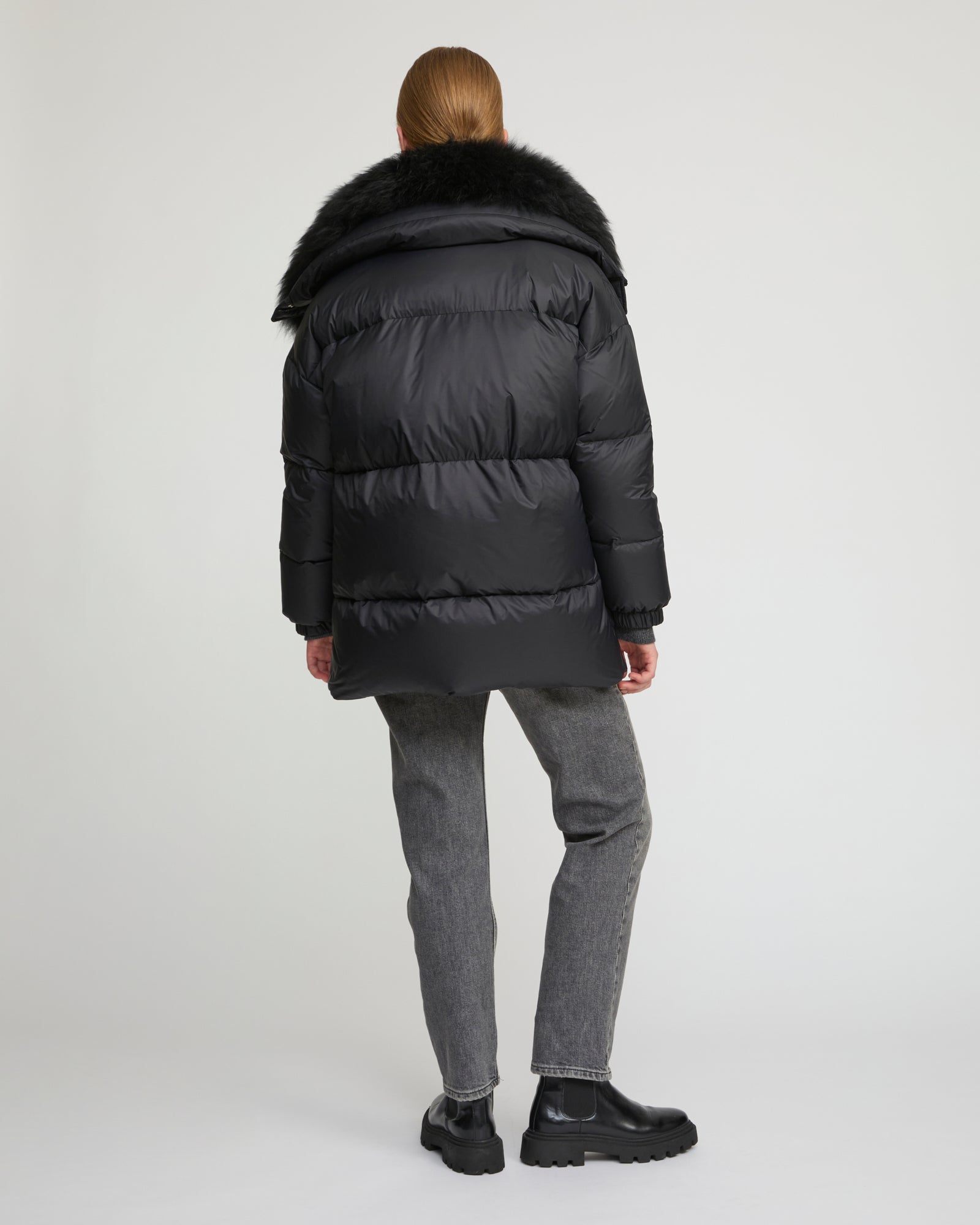 Mid-length down jacket with fluffy lambswool trim -Yves Salomon