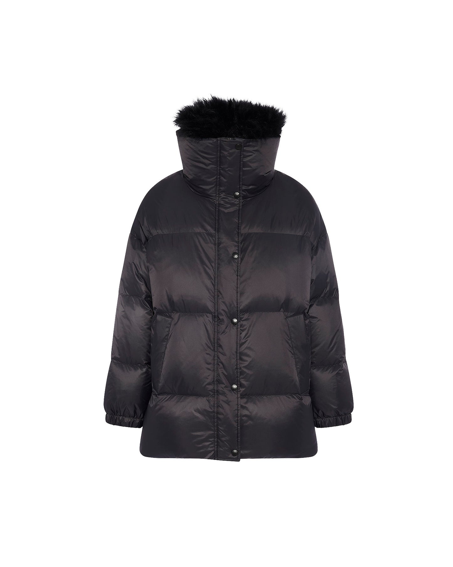 Mid-length down jacket with fluffy lambswool trim -Yves Salomon
