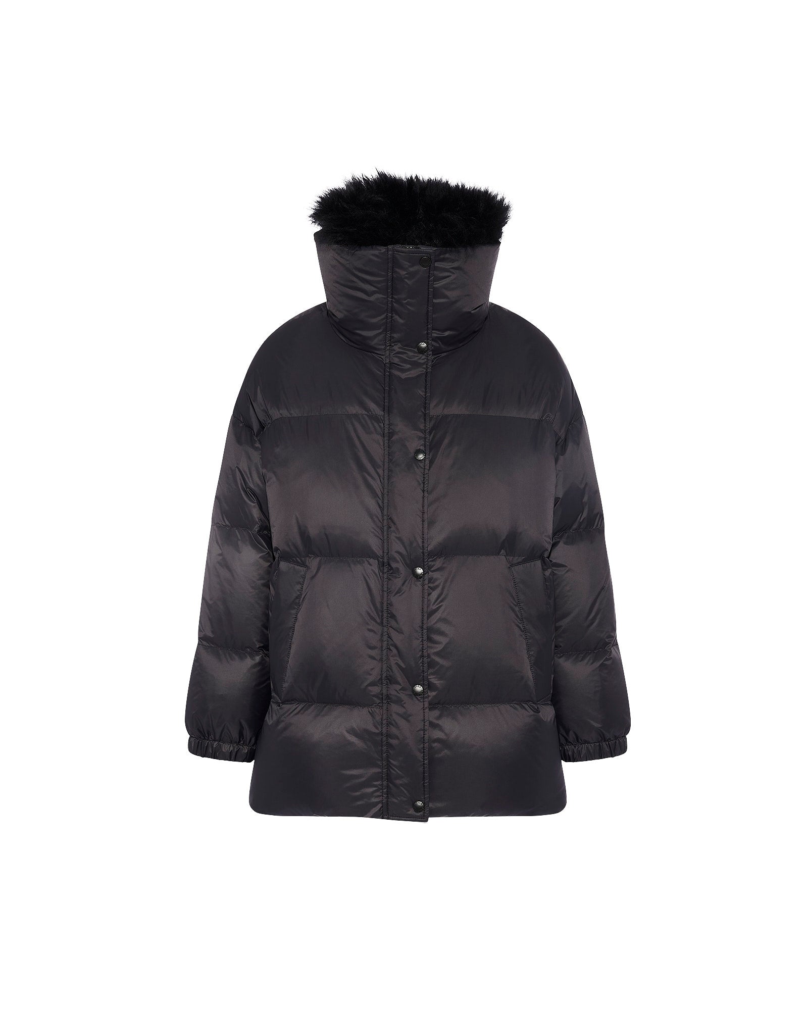 Mid-length down jacket with fluffy lambswool trim -Yves Salomon
