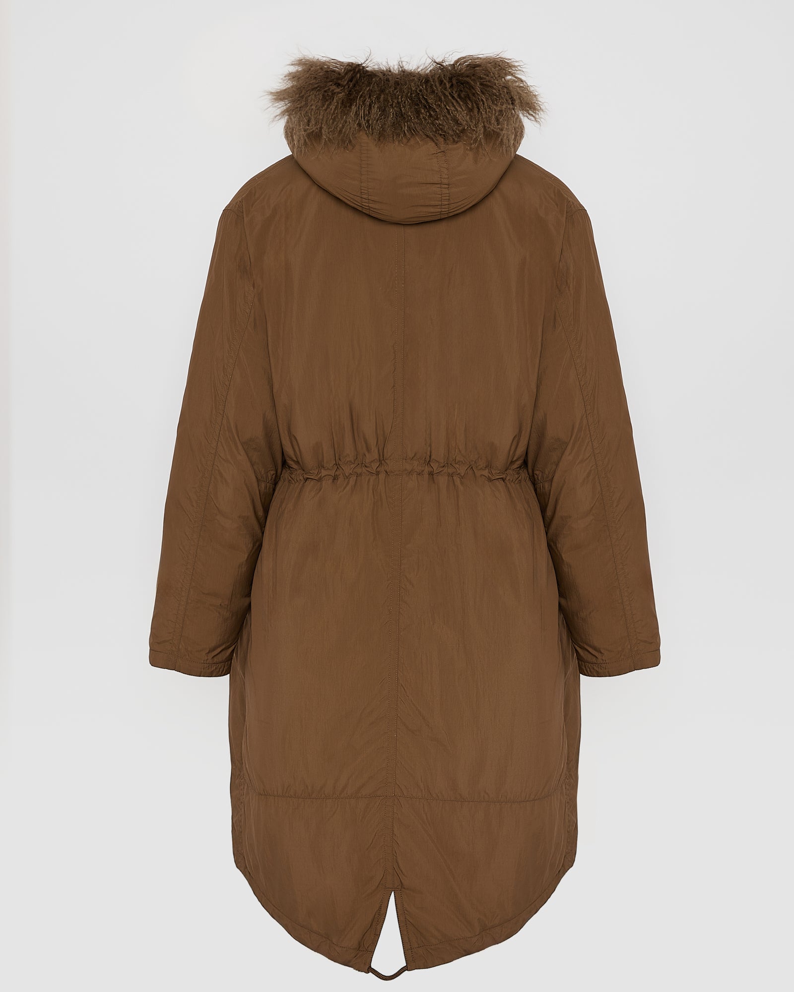Ultra-light down parka with curly lambskin trim -Yves Salomon
