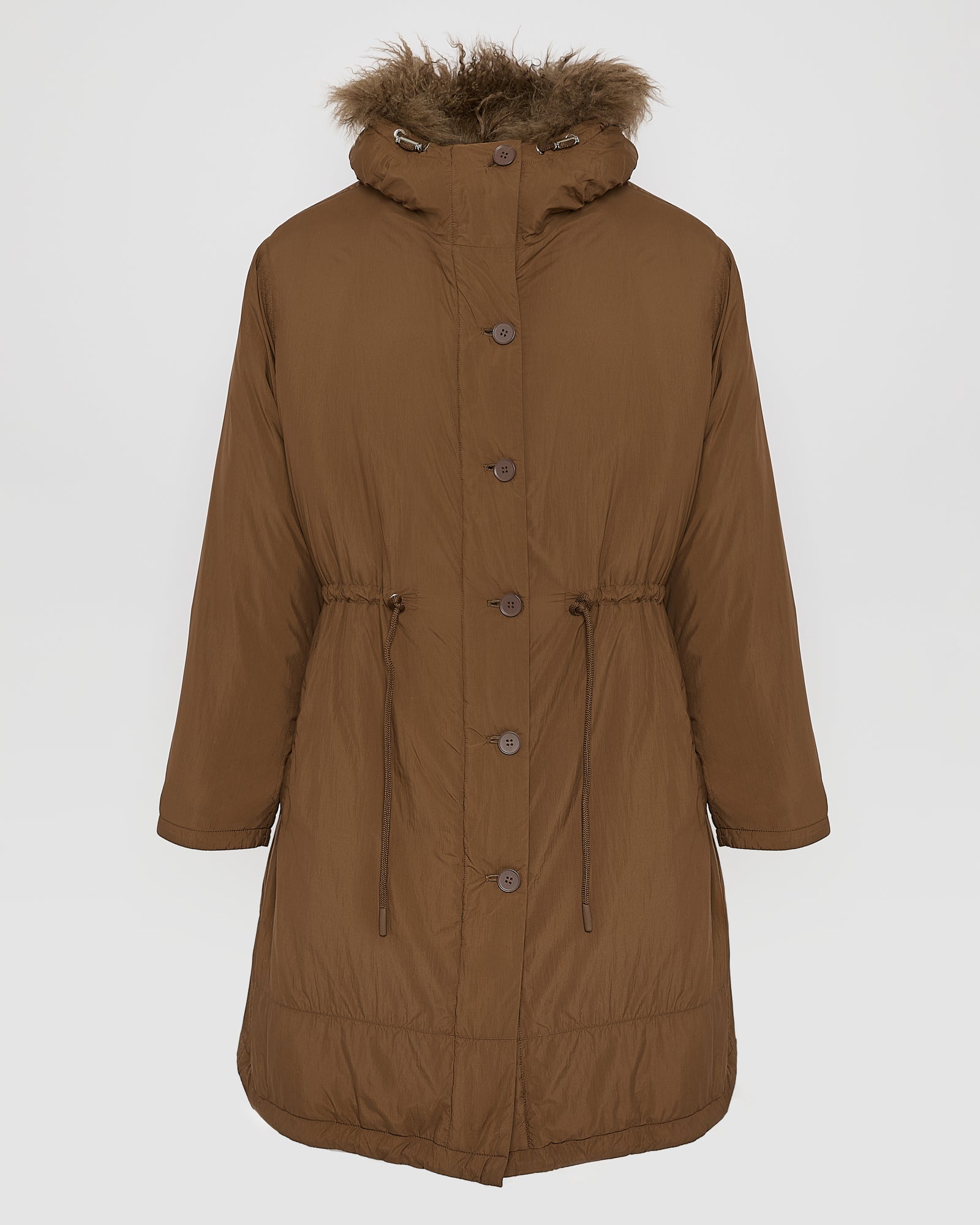 Ultra-light down parka with curly lambskin trim -Yves Salomon