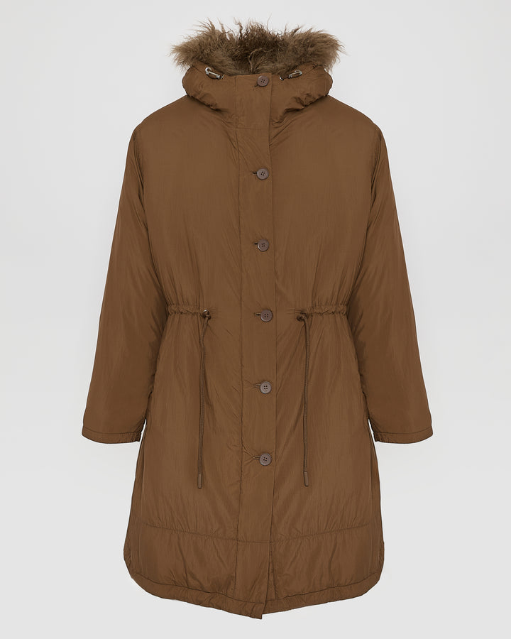 Ultra-light parka with curly lambskin trim