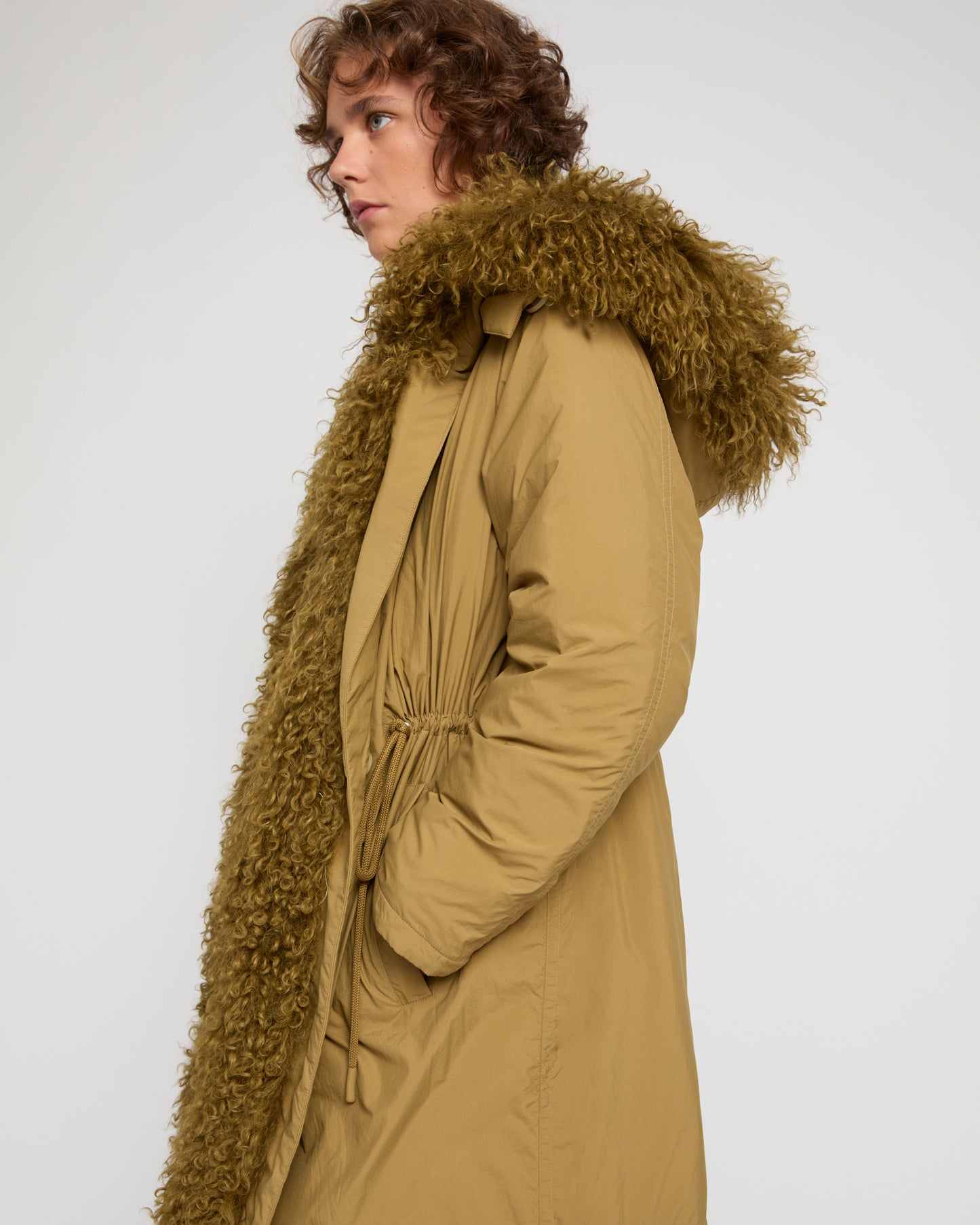 Ultra-light parka with curly lambskin trim -Yves Salomon