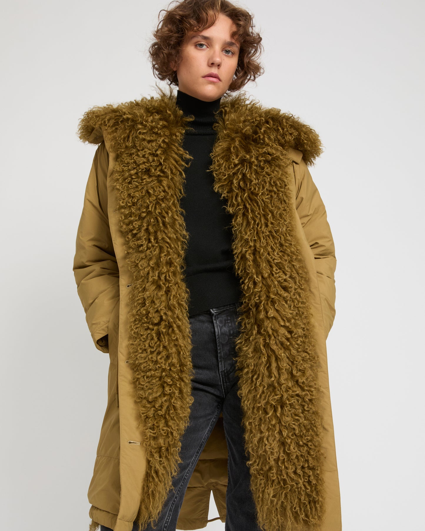 Ultra-light parka with curly lambskin trim -Yves Salomon