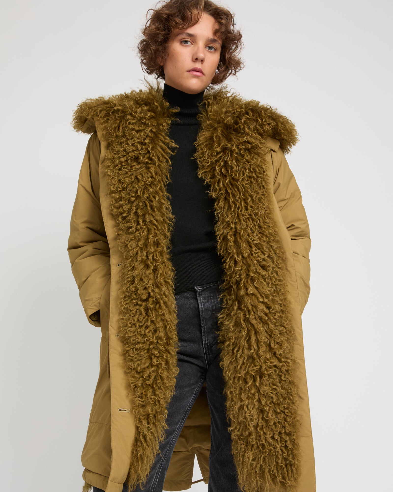 Ultra-light parka with curly lambskin trim -Yves Salomon