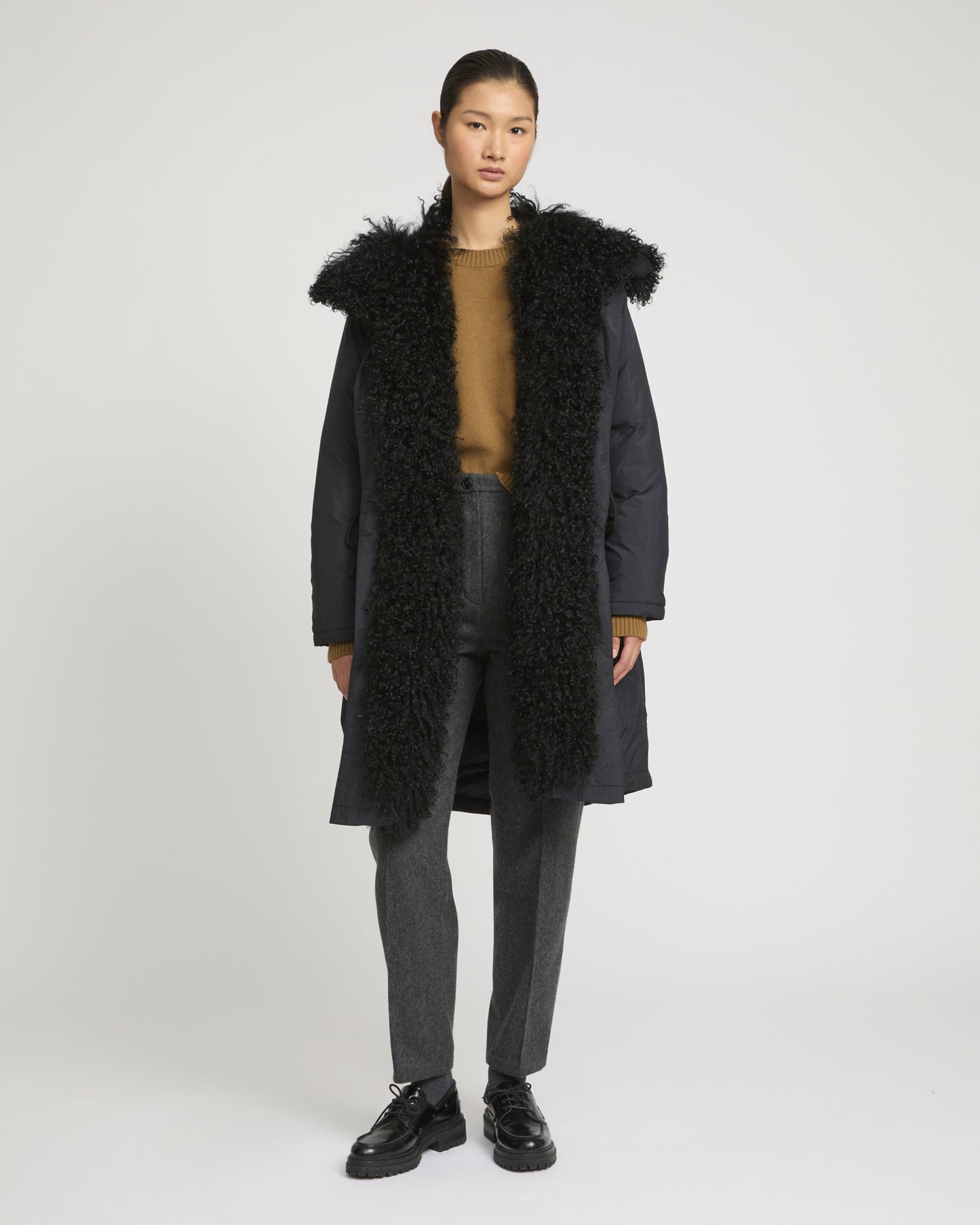 Ultra-light parka with curly lambskin trim -Yves Salomon