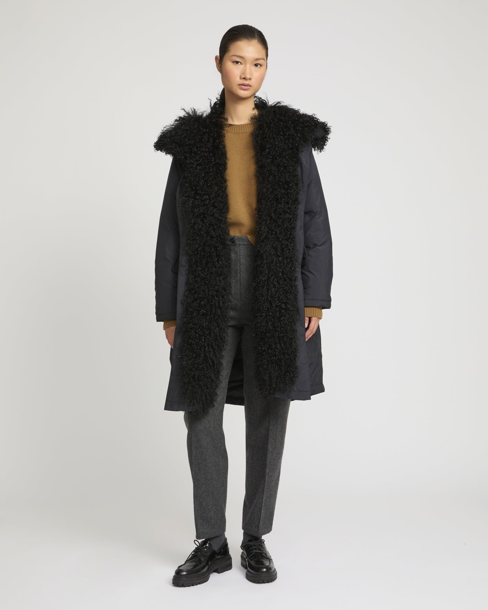 Ultra-light parka with curly lambskin trim -Yves Salomon