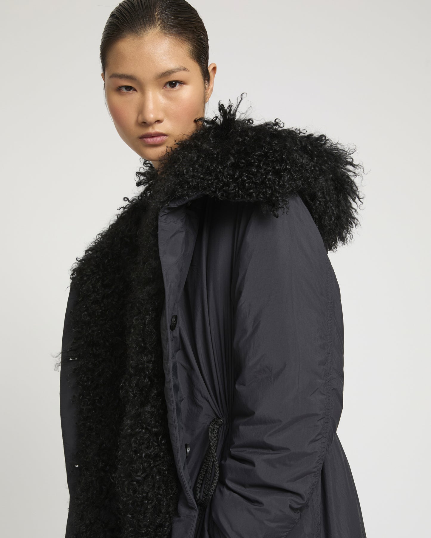 Ultra-light parka with curly lambskin trim -Yves Salomon