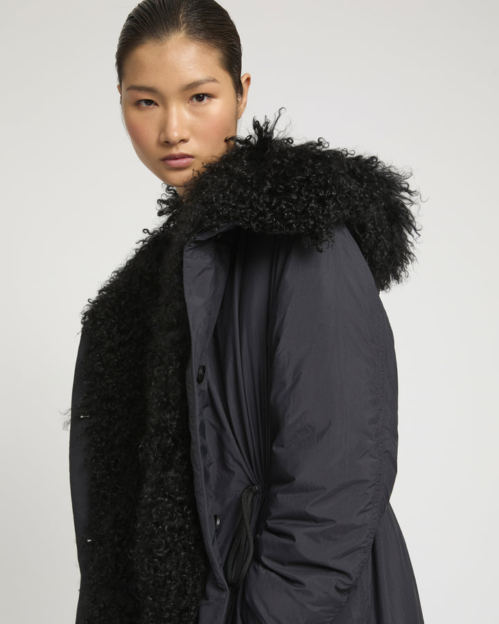 Ultra-light parka with curly lambskin trim -Yves Salomon
