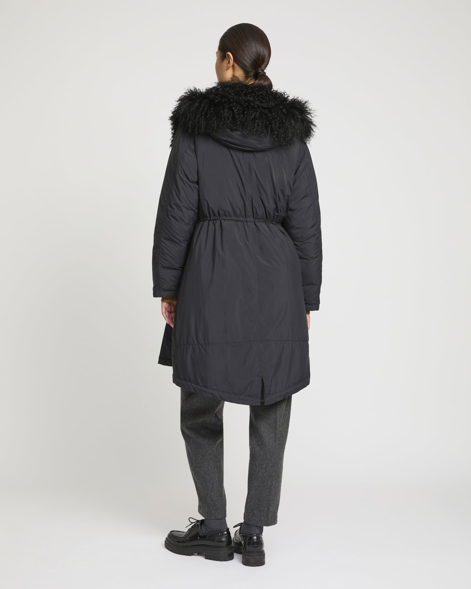 Ultra-light parka with curly lambskin trim -Yves Salomon