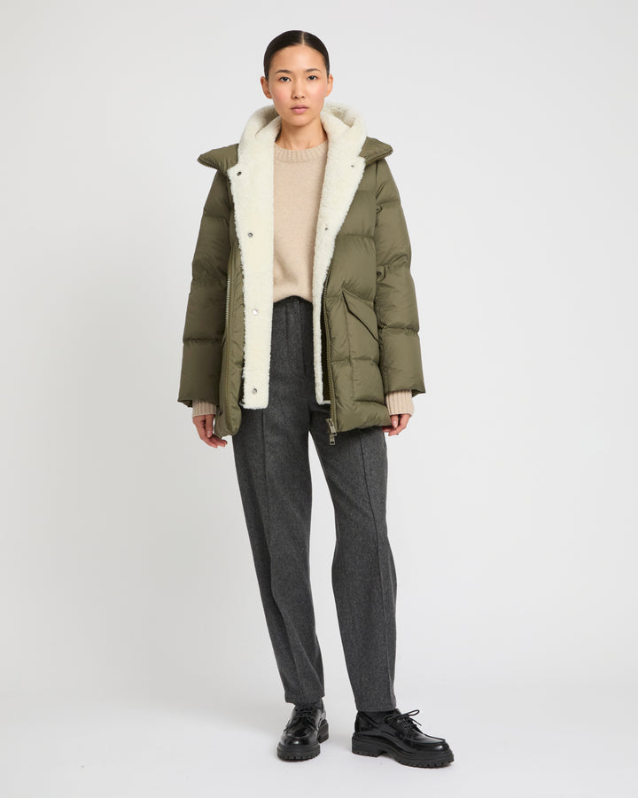 "A" line down jacket with lambskin shearling bib -Yves Salomon
