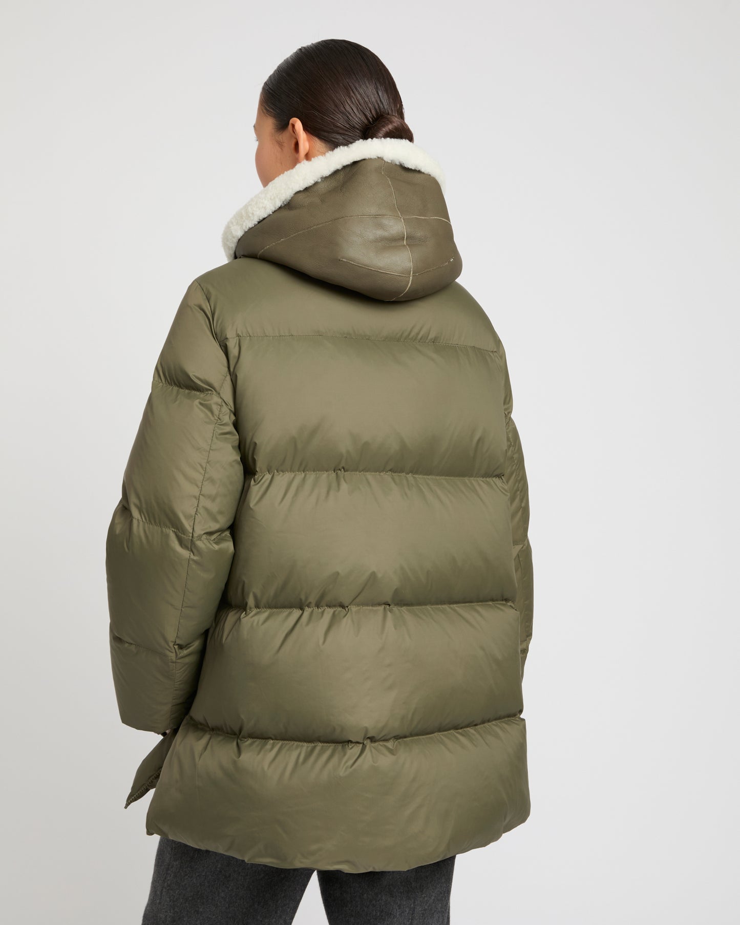 "A" line down jacket with lambskin shearling bib -Yves Salomon