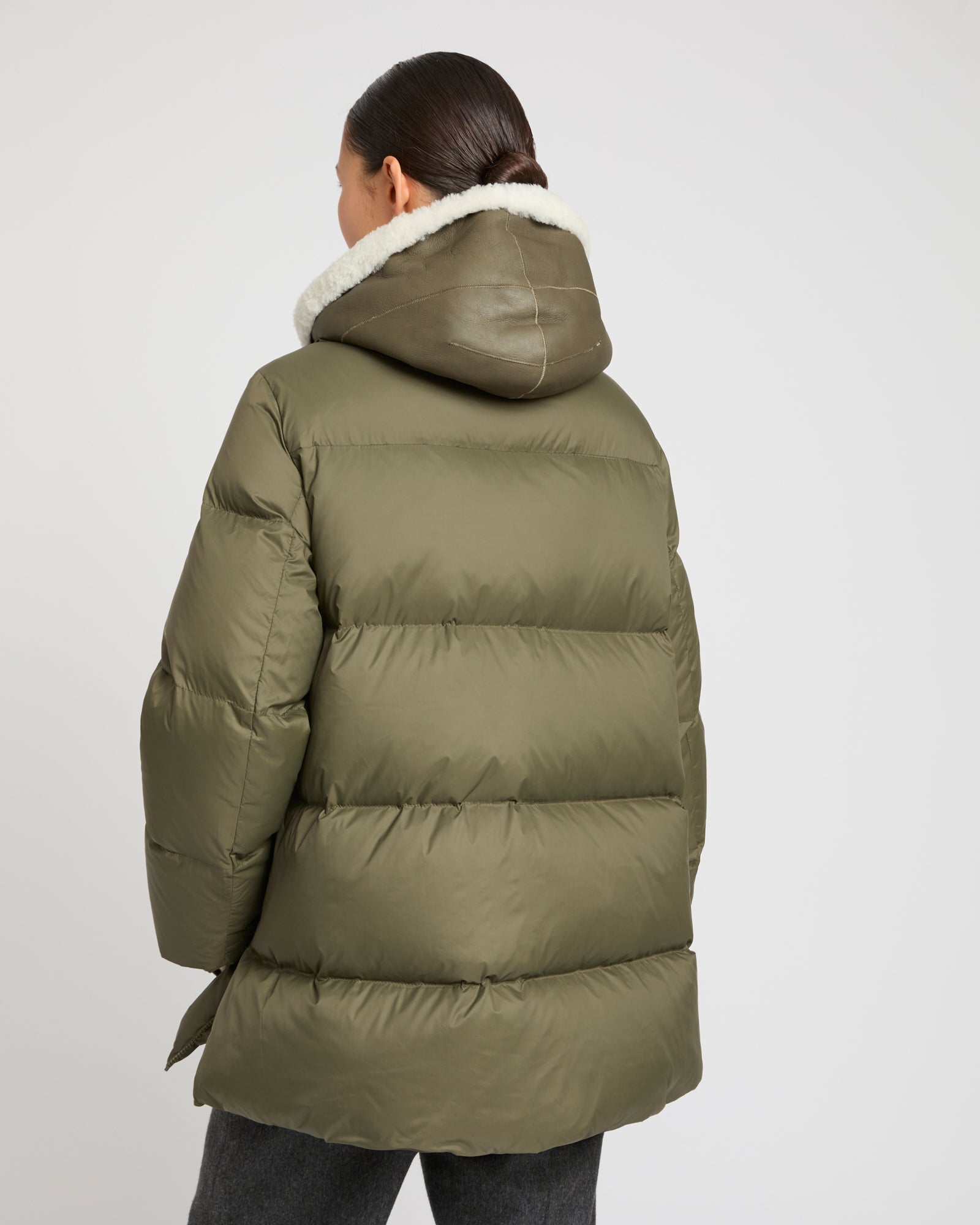 "A" line down jacket with lambskin shearling bib -Yves Salomon