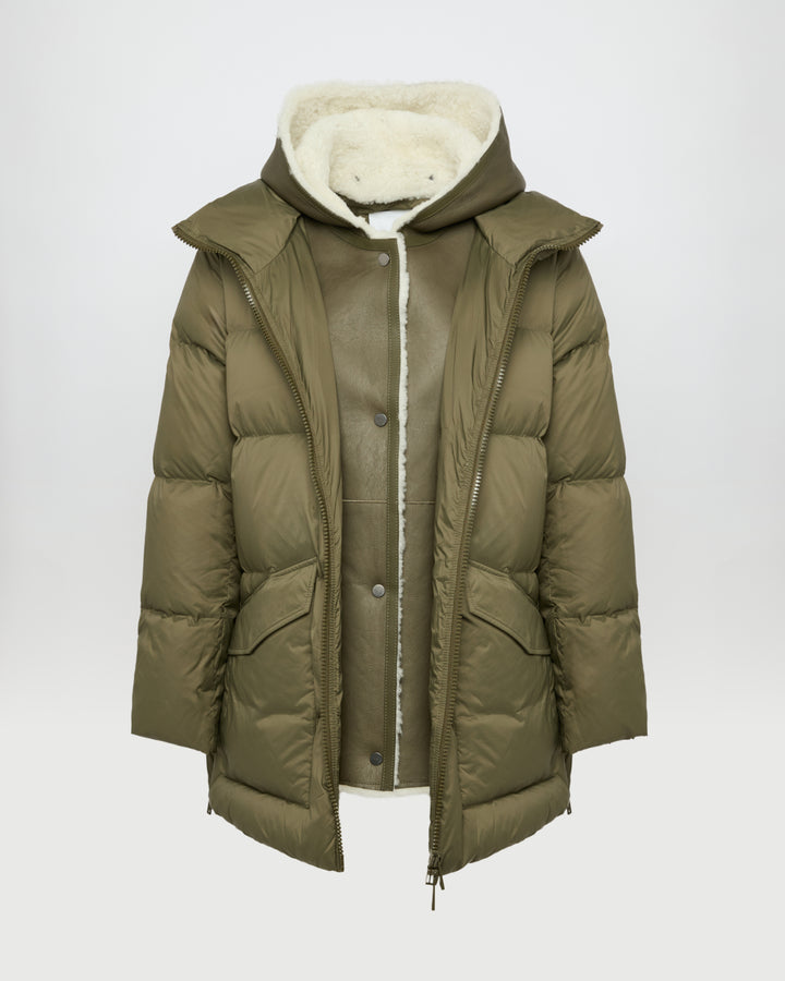 Black Friday - "A" line down jacket with lambskin shearling bib -Yves Salomon