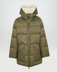 "A" line down jacket with removable lamb shearling bib