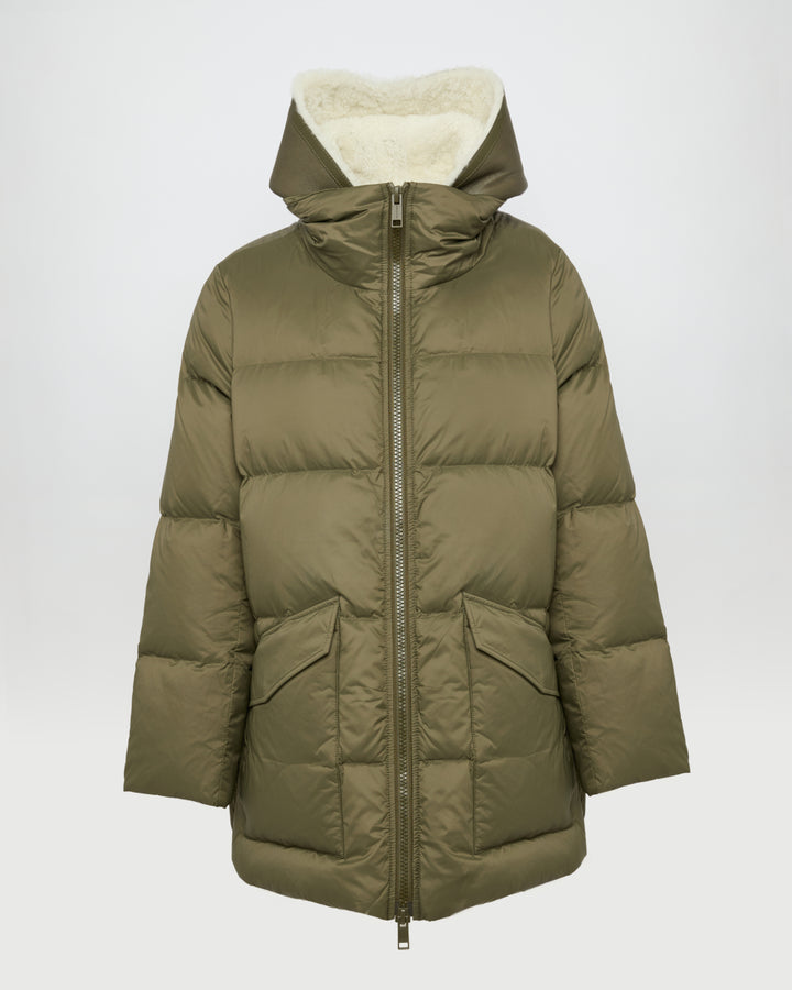 Black Friday - "A" line down jacket with lambskin shearling bib -Yves Salomon