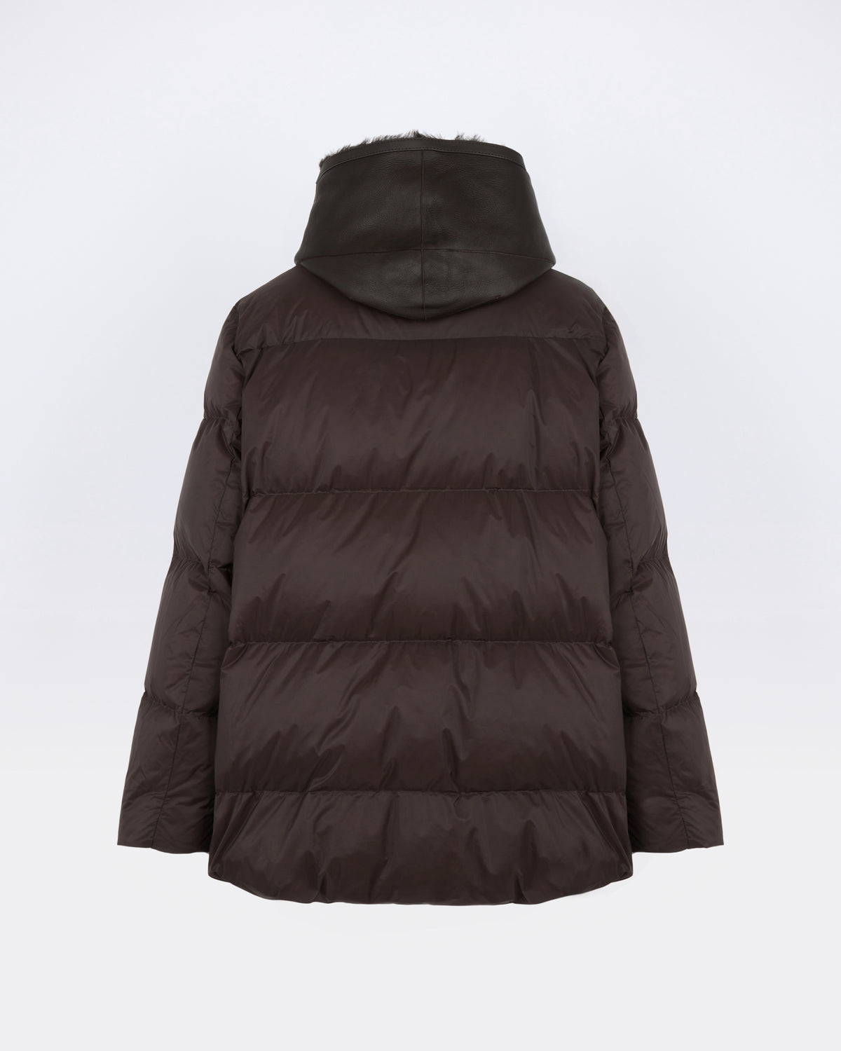 A-line down jacket in waterproof technical fabric with lambskin shearling bib panel - Yves Salomon - New Fall/Winter Collection