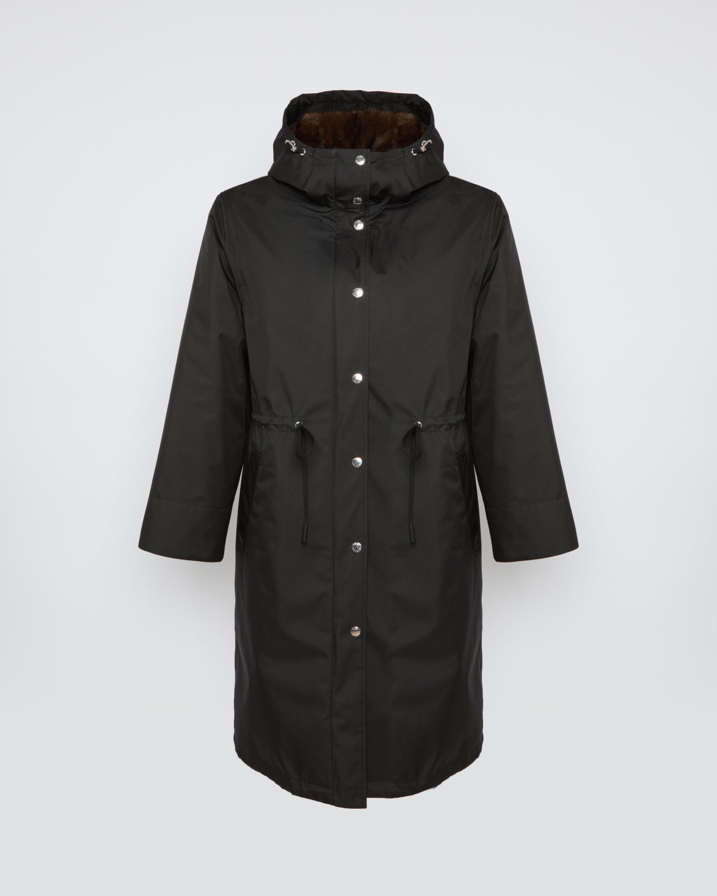Long parka in technical fabric and mink