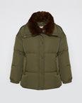 Mid-length down jacket with mink trimming