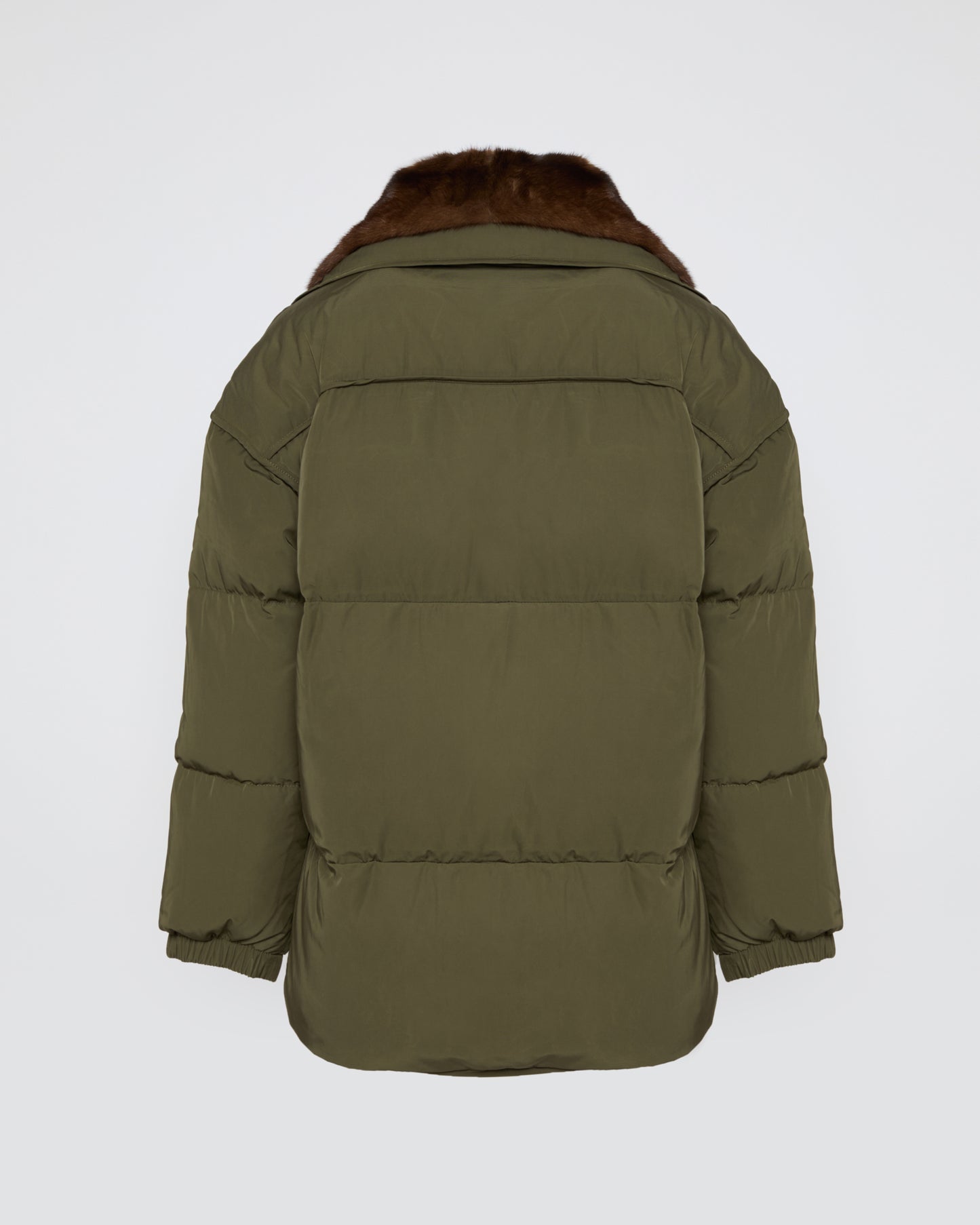 Mid-length down jacket with mink trimming