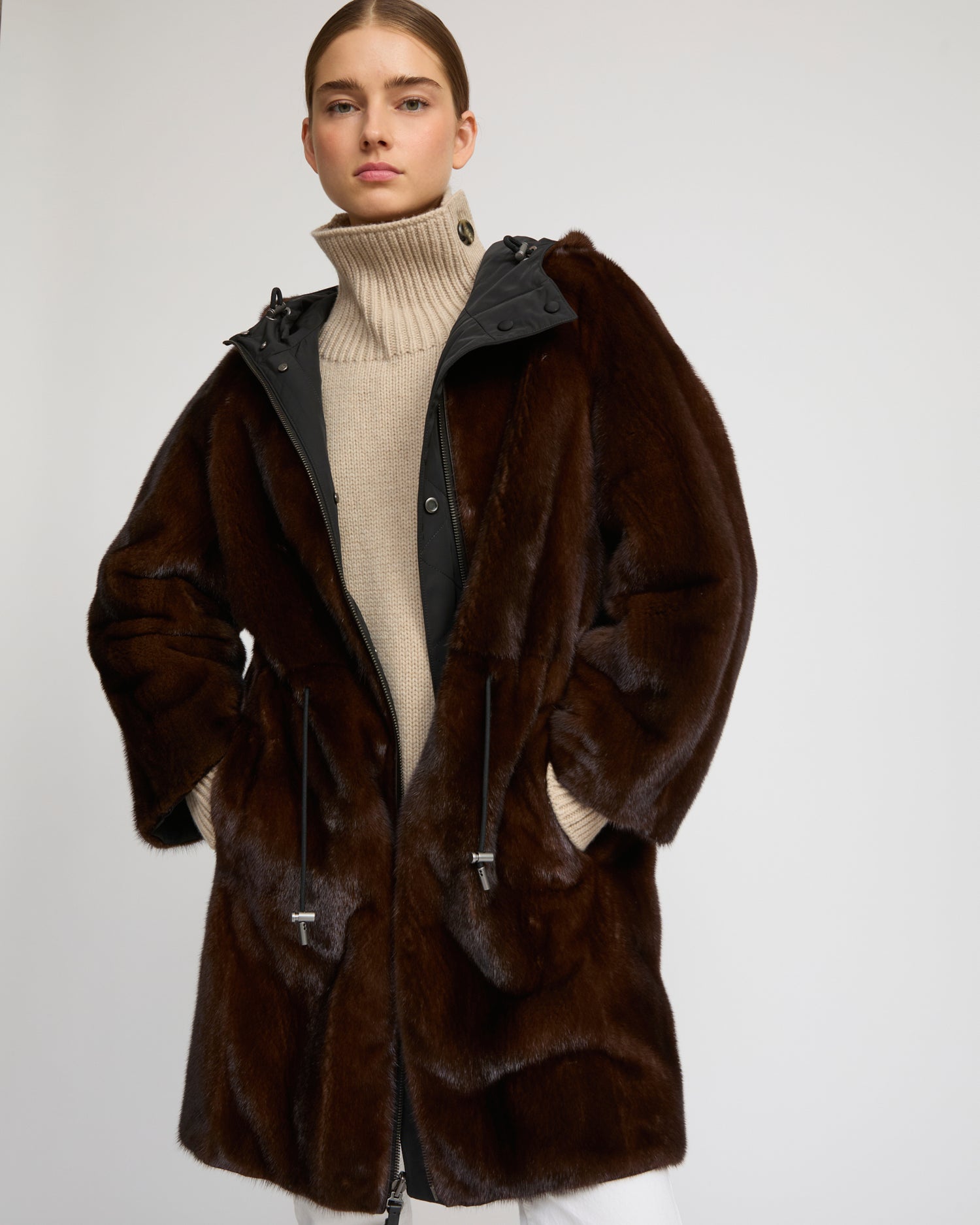 Reversible parka in technical fabric and mink fur -Yves Salomon