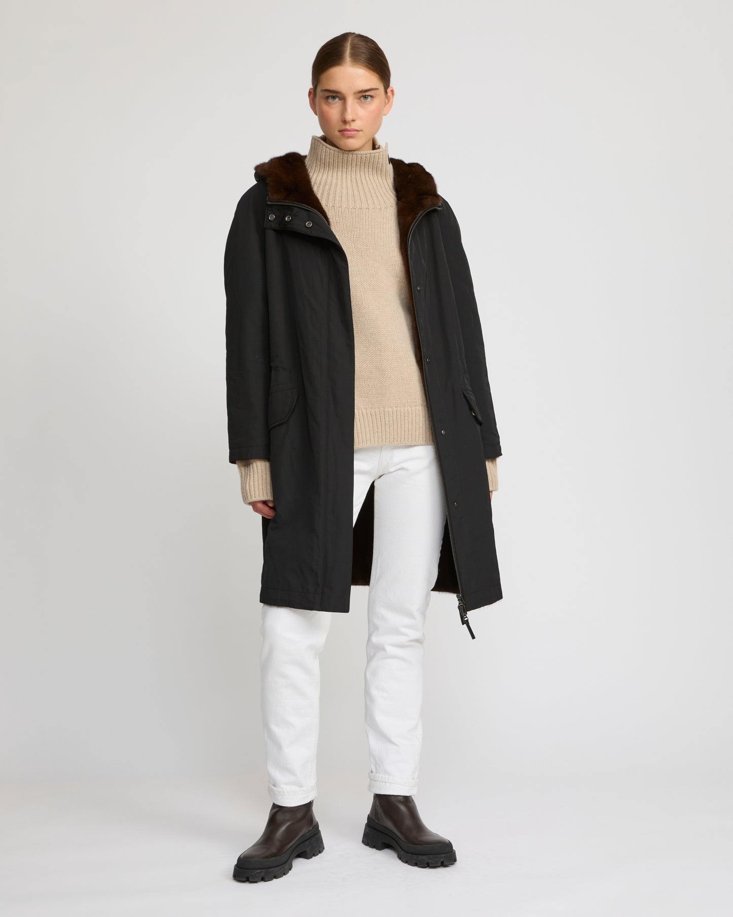 Reversible parka in technical fabric and mink fur -Yves Salomon