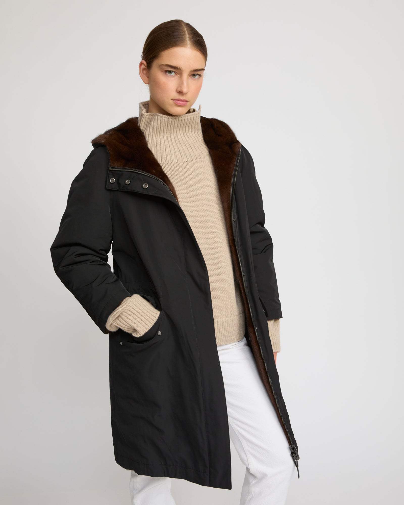Reversible parka in technical fabric and mink fur -Yves Salomon