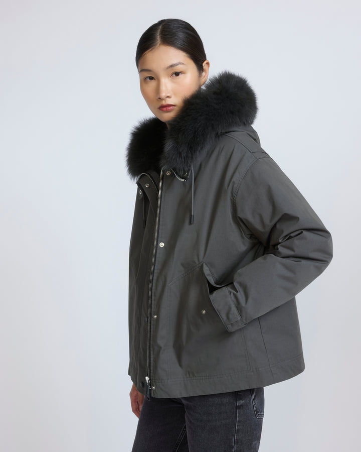 Short parka in cotton with fox and rabbit fur - Yves Salomon - New Fall/Winter Collection