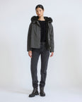 Short parka in cotton with fox and rabbit fur