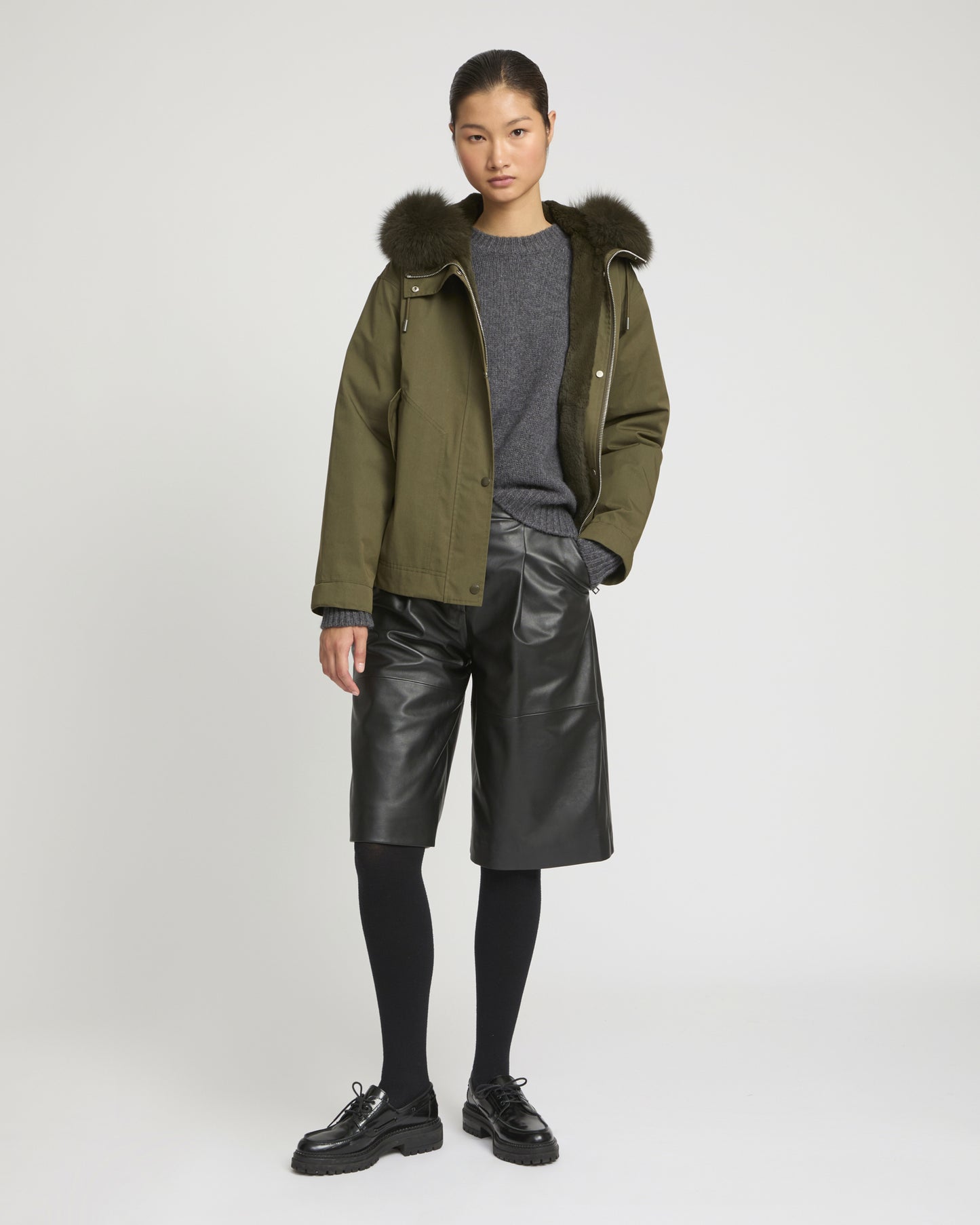 Short parka in cotton blend and fox and rabbit fur -Yves Salomon