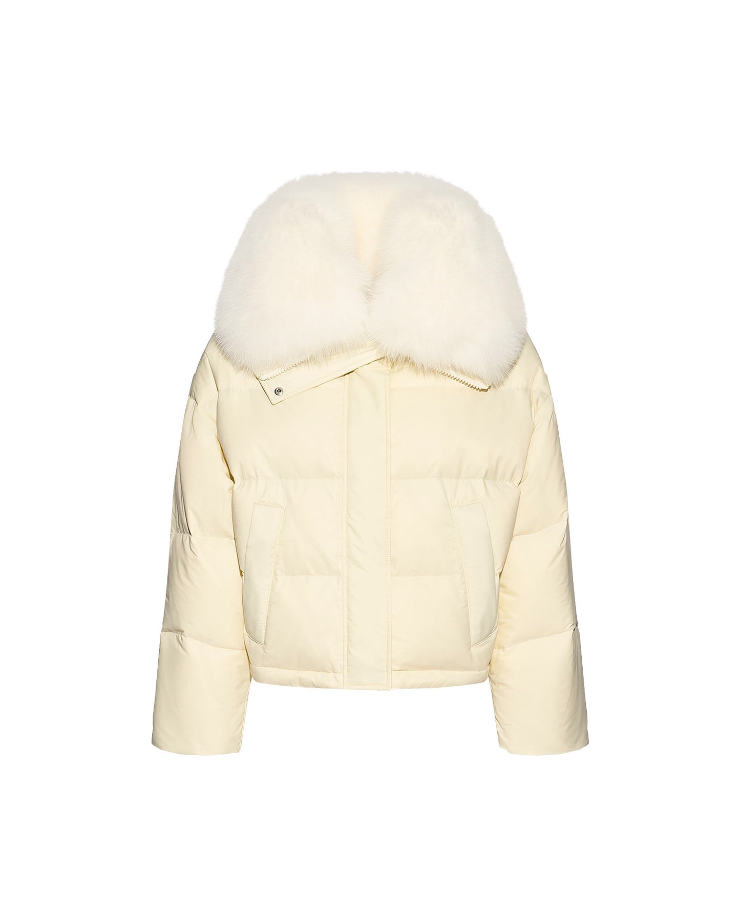 Short down jacket with fox trim