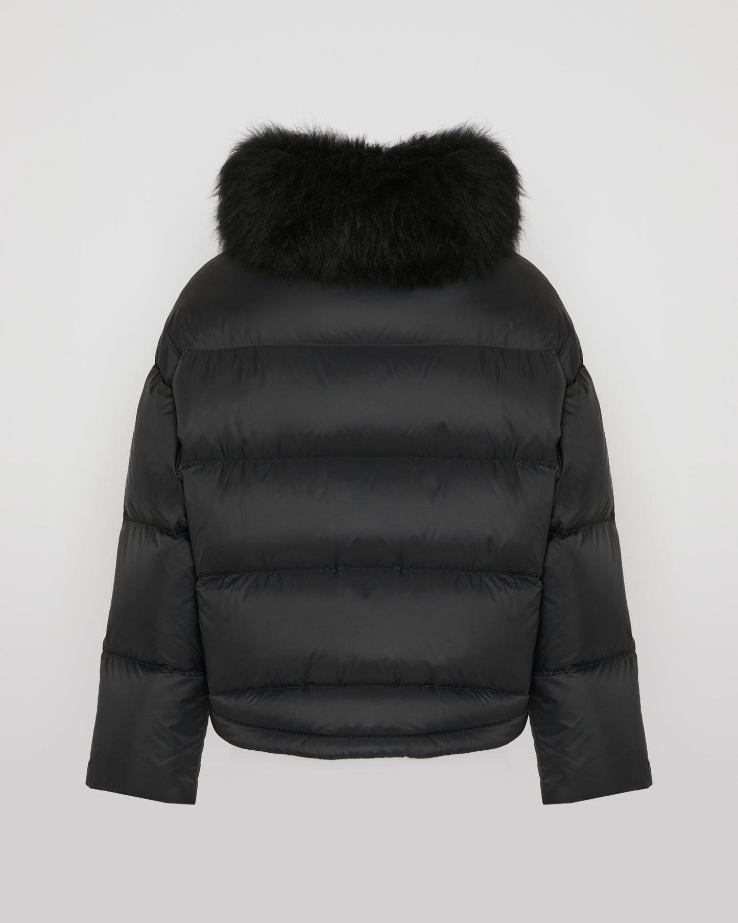 Short down jacket with fluffy lambswool trim