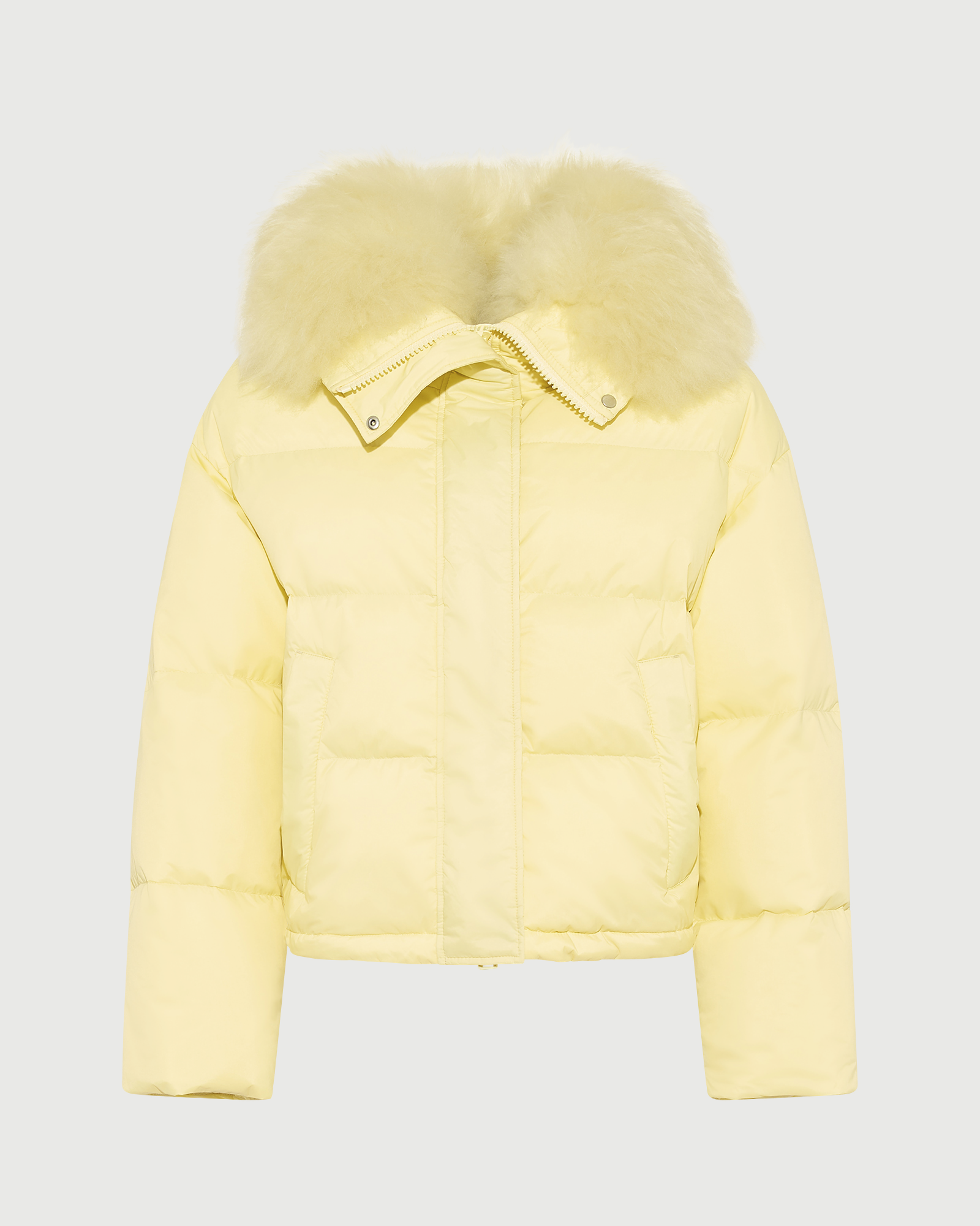 Short down jacket in waterproof technical fabric with airy lambswool trim - Yves Salomon - New Fall Winter Collection