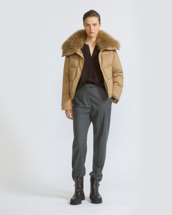 Short down jacket in waterproof technical fabric with airy lambswool trim - Yves Salomon - New Fall/Winter Collection