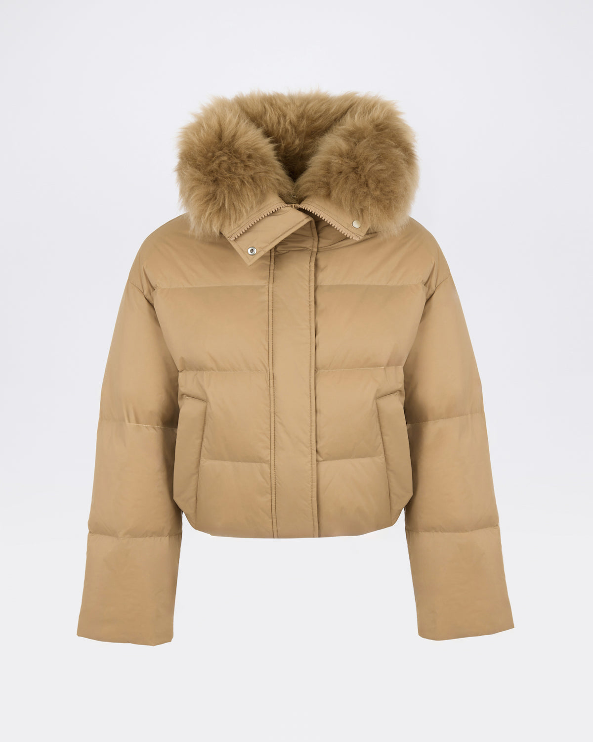 Short down jacket in waterproof technical fabric with airy lambswool trim - Yves Salomon - New Fall/Winter Collection