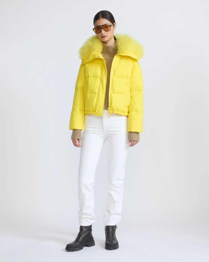 Short down jacket in waterproof technical fabric with airy lambswool trim - Yves Salomon - New Fall/Winter Collection