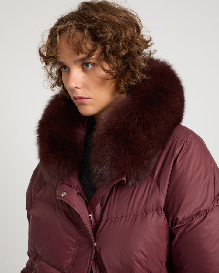 Short down jacket with raglan sleeves and fox fur trim -Yves Salomon