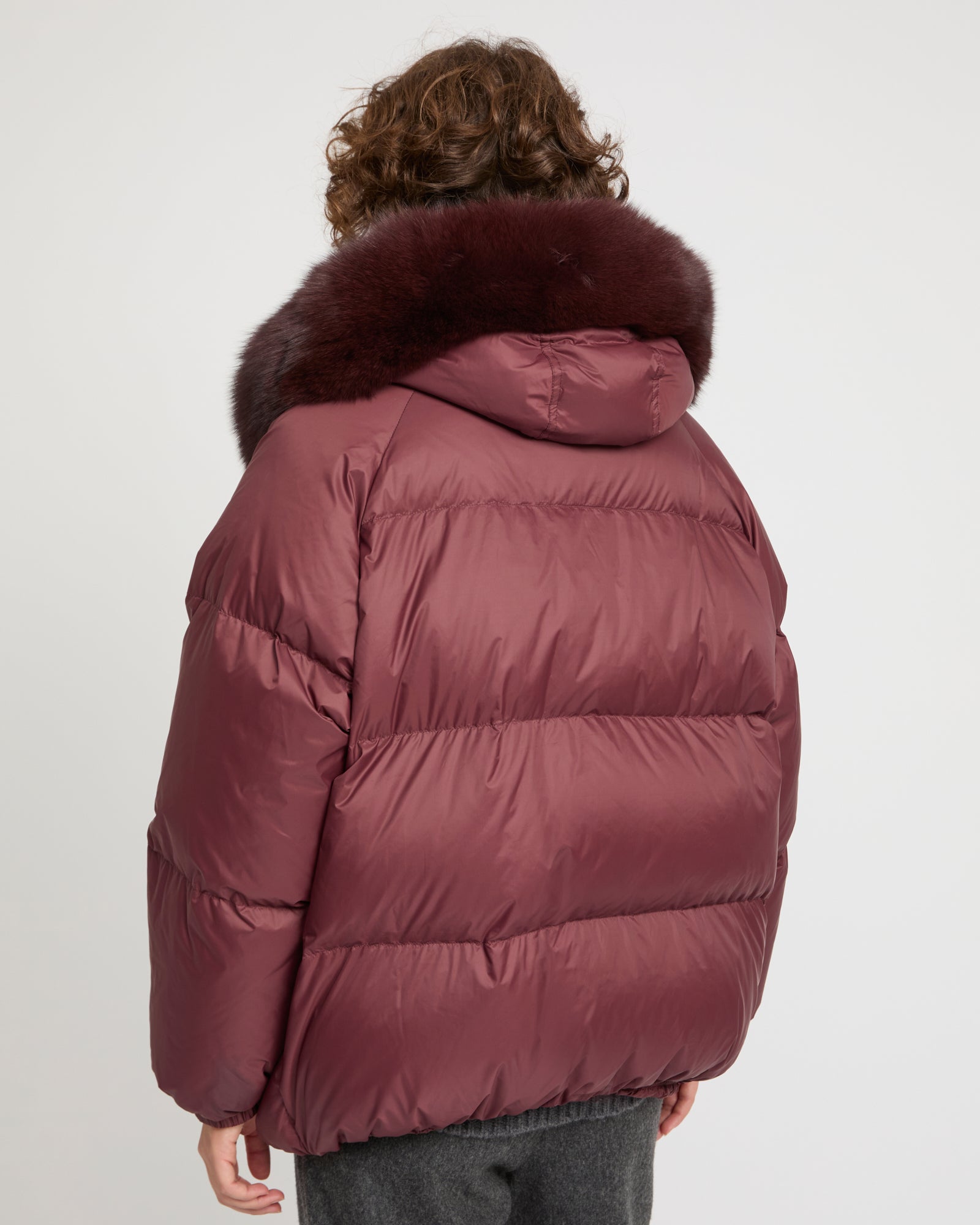 Short down jacket with raglan sleeves and fox fur trim -Yves Salomon