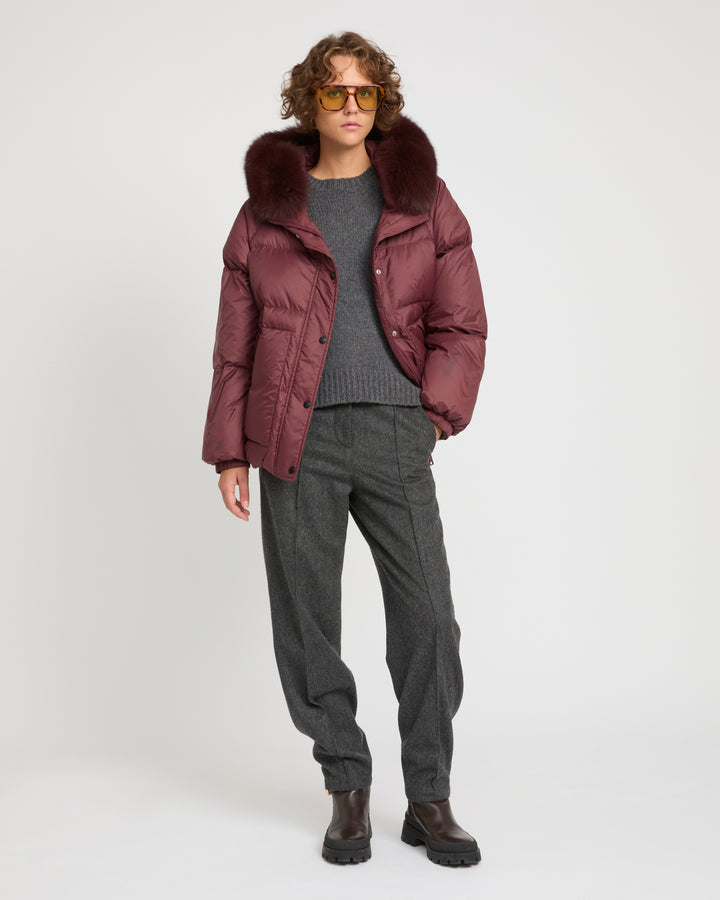 Short down jacket with raglan sleeves and fox fur trim -Yves Salomon