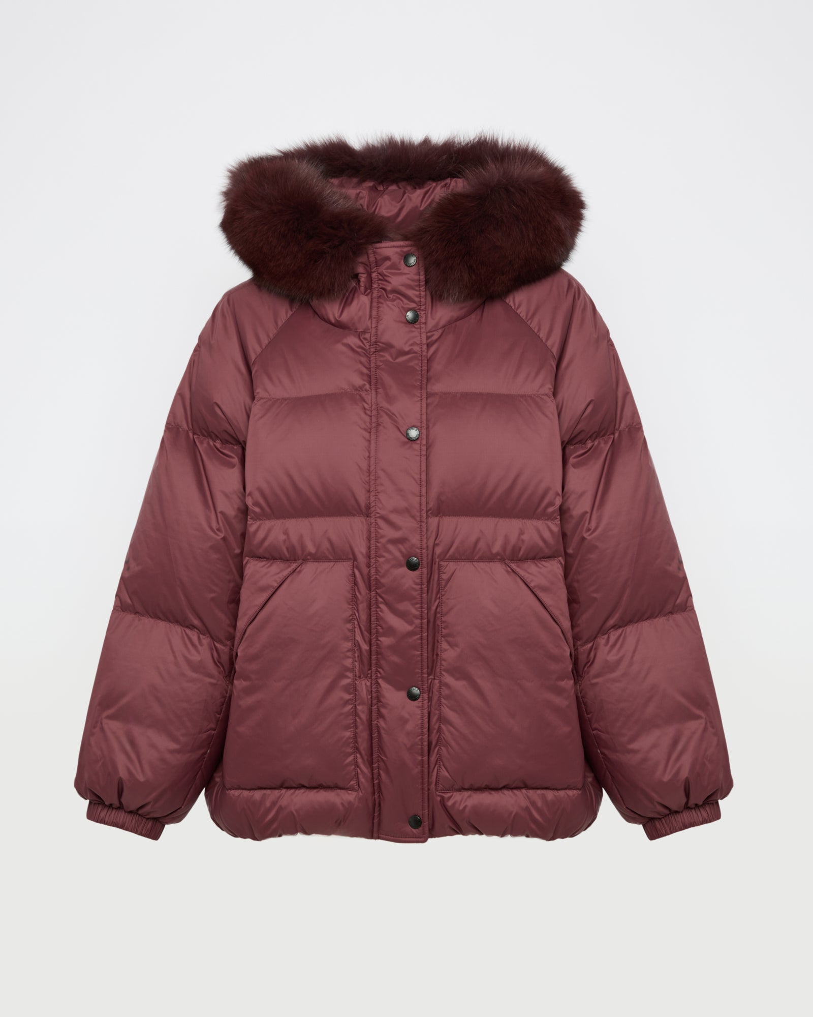 Short down jacket with raglan sleeves and fox fur trim -Yves Salomon