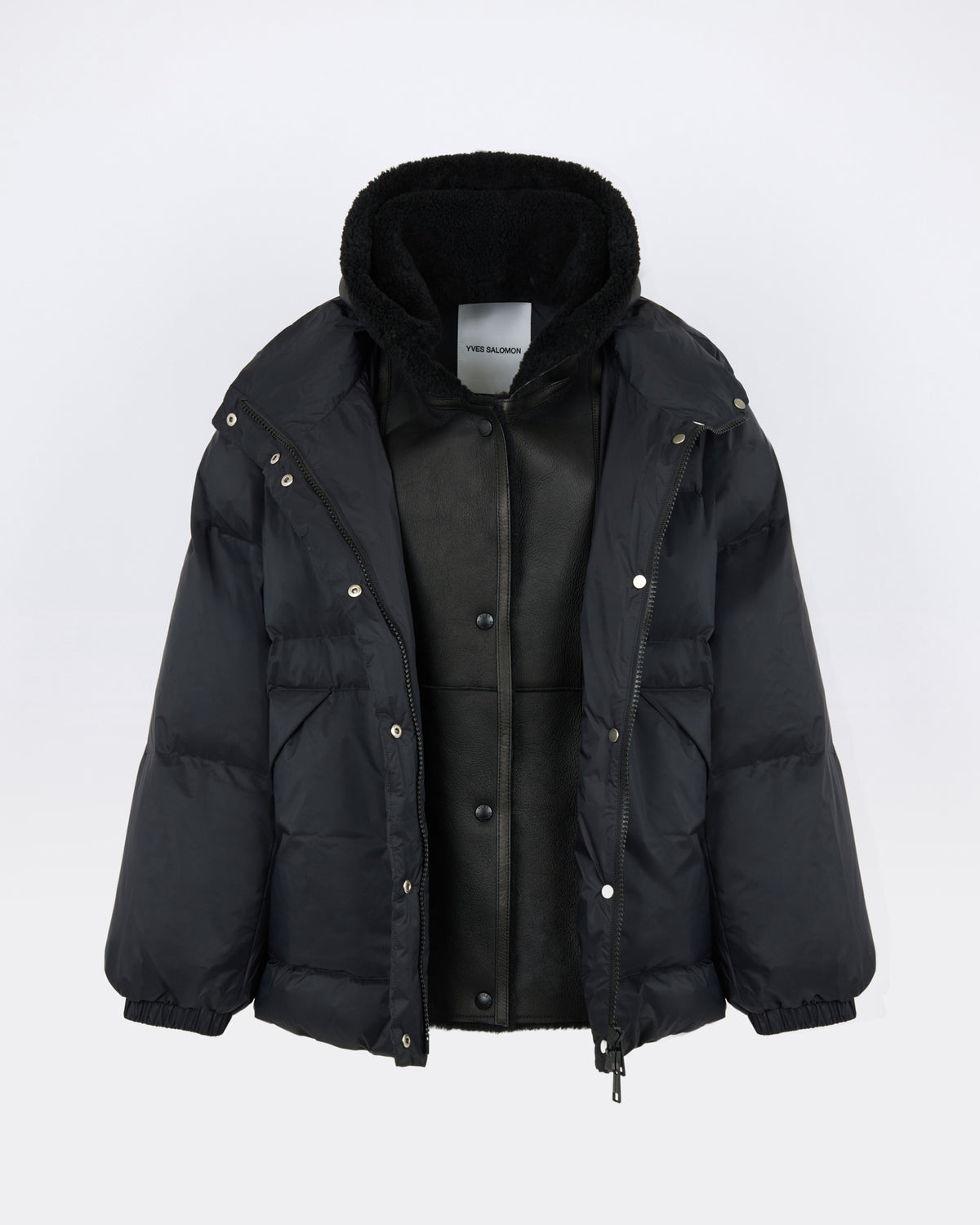 Short down jacket in waterproof technical fabric with lambskin shearling bib panel - Yves Salomon - New Fall/Winter Collection