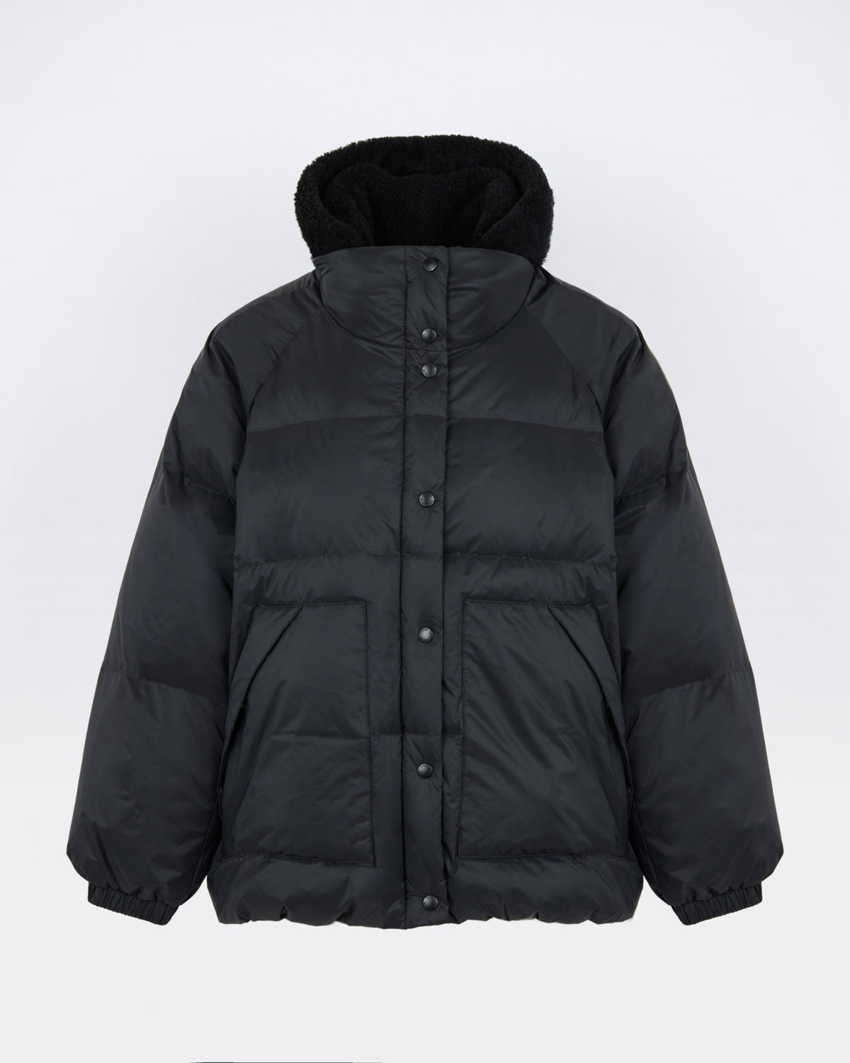 Short down jacket in waterproof technical fabric with lambskin shearling bib panel - Yves Salomon - New Fall/Winter Collection
